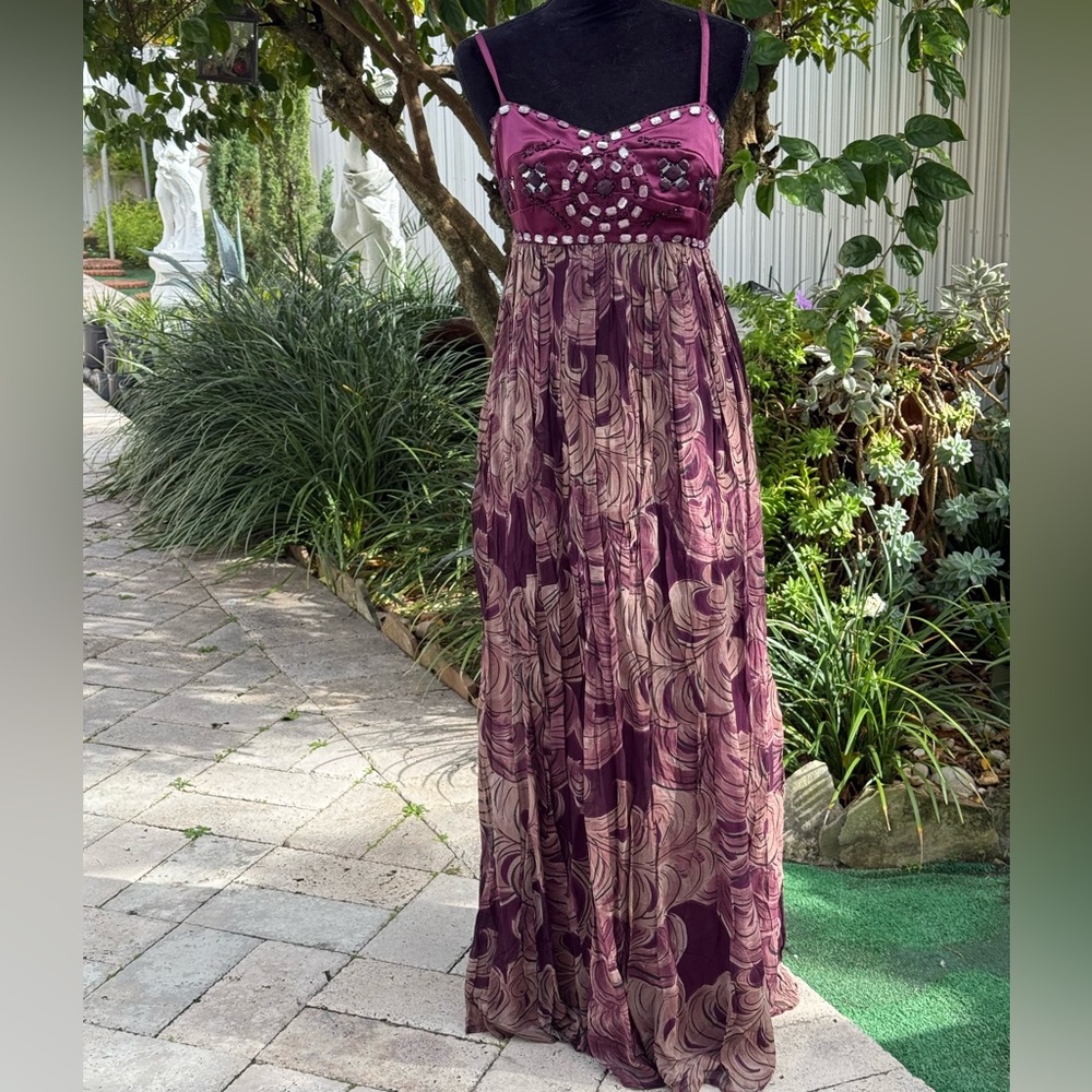 Newport News Plum and Beige Maxi Dress